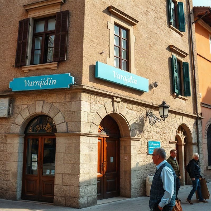 Historijska kamena zgrada u Varaždinu s azurnom signalizacijom